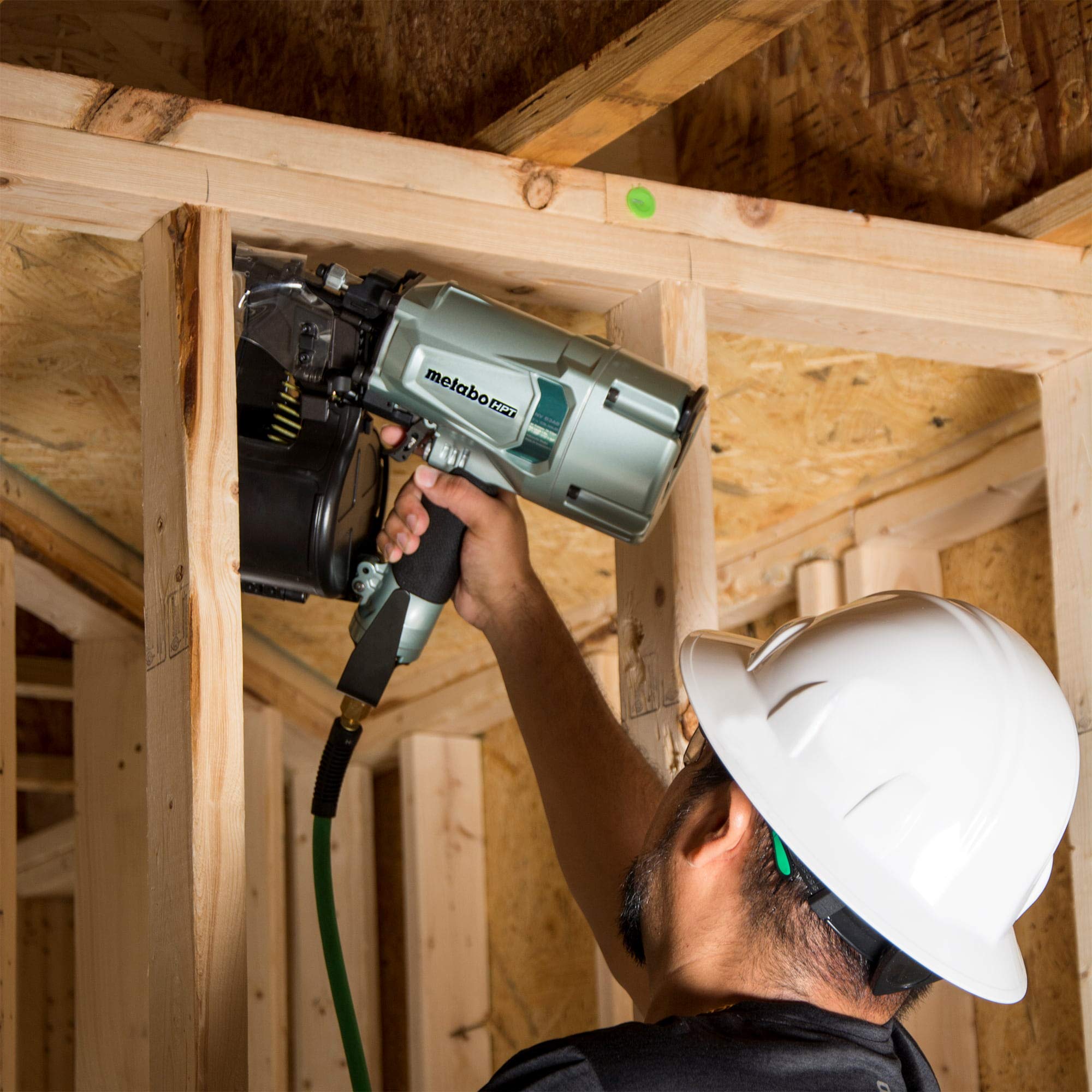 Metabo HPT NV83A5 in use on wall sheathing project