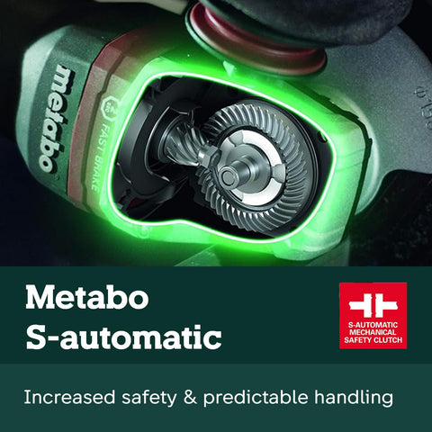 Metabo non-locking paddle switch for safer, comfortable control.