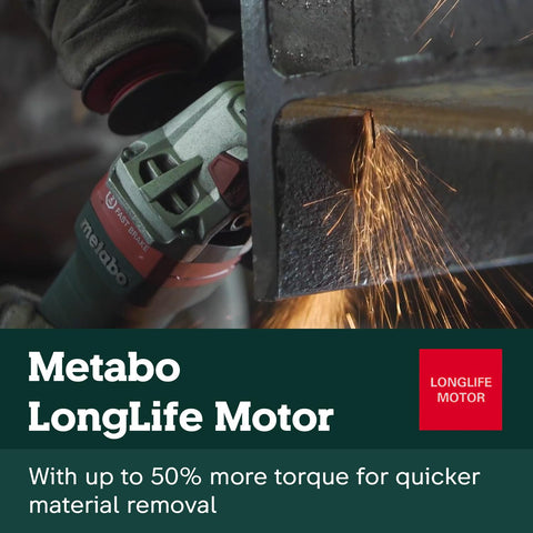 Metabo WEV15-125 HT LongLife motor delivering high torque for quick results.
