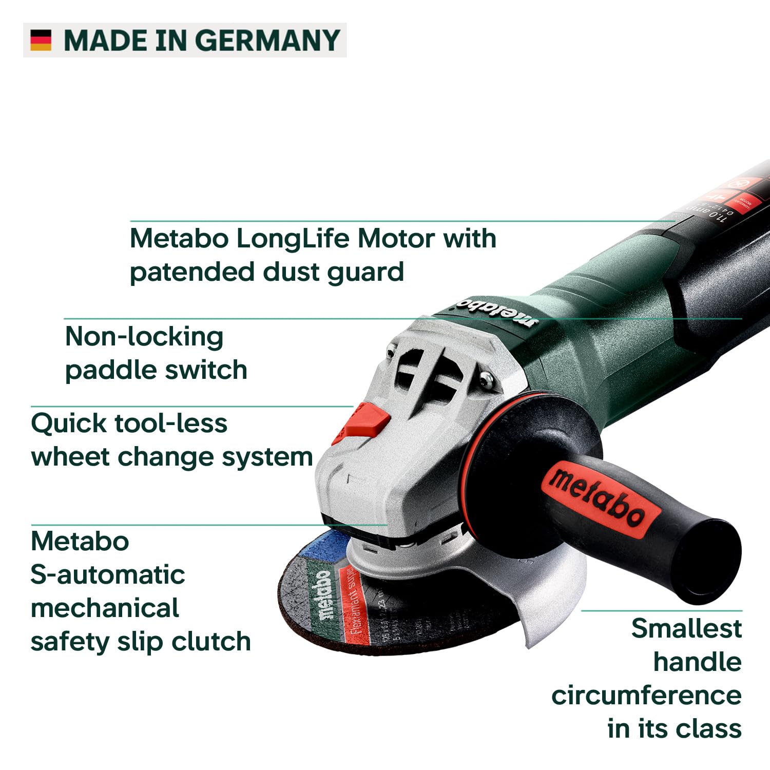 Metabo WP 11-125 Quick tool-free disc change demonstrates fast setup
