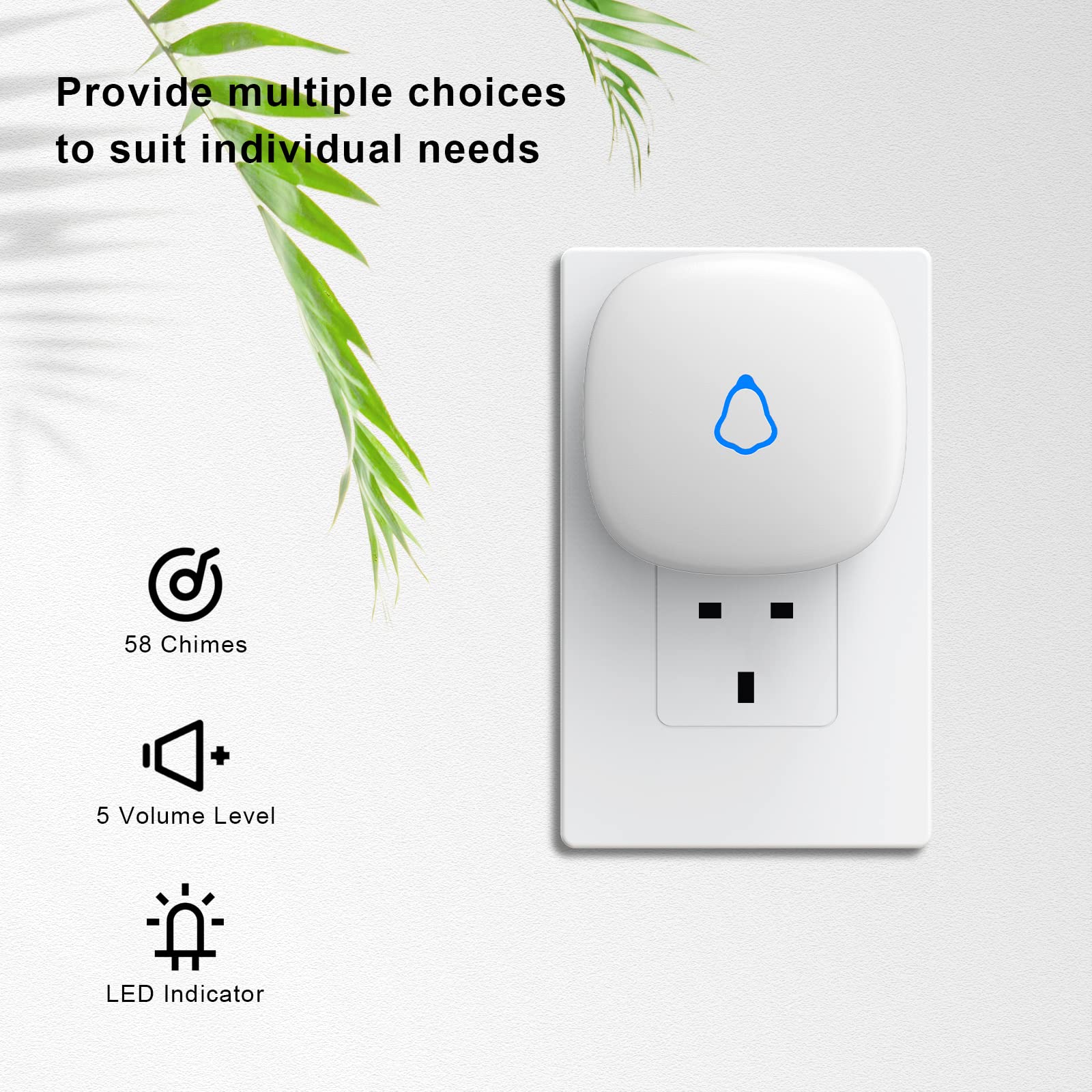 METAK door chime receiver plugged into outlet for reliable notifications