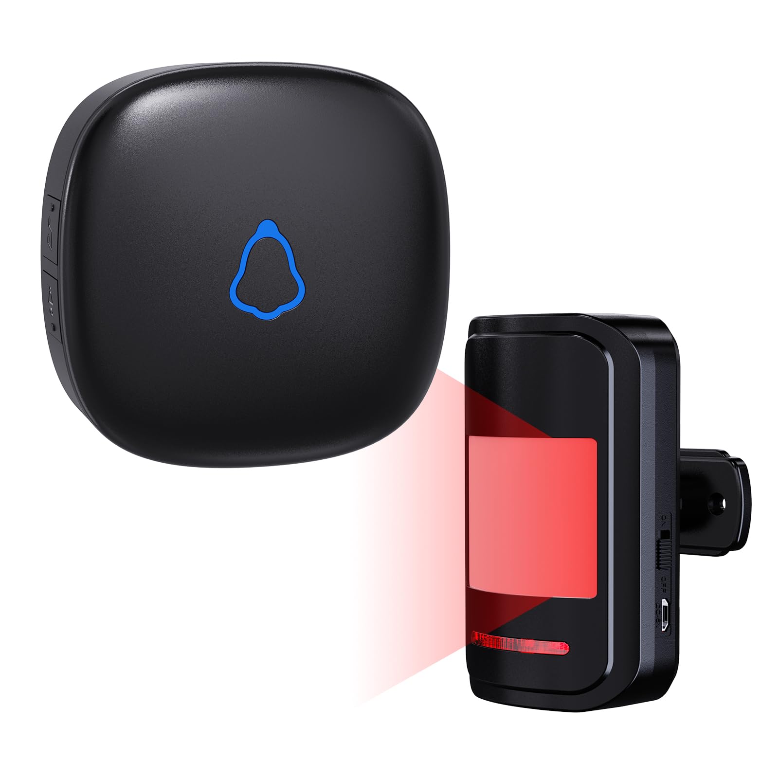 METAK wireless motion sensor alarm front view showing compact design for entryways