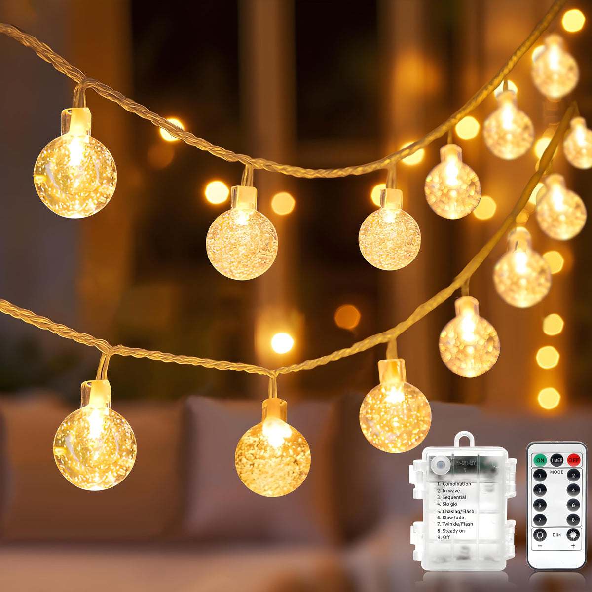 Metaku Globe String Lights with crystal globes for bright outdoor ambiance