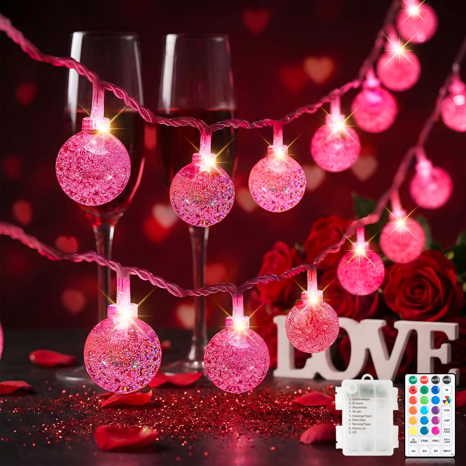 Metaku RGB globe string lights with 60 LED crystal globes for vivid outdoor ambience.