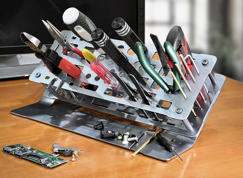 METALTER rack with double-layer storage for screwdrivers, pliers, and more.