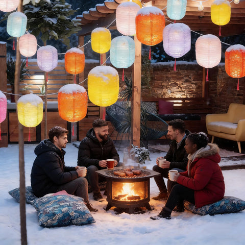 Metany blue paper lantern enhances twilight themed decor with gentle light