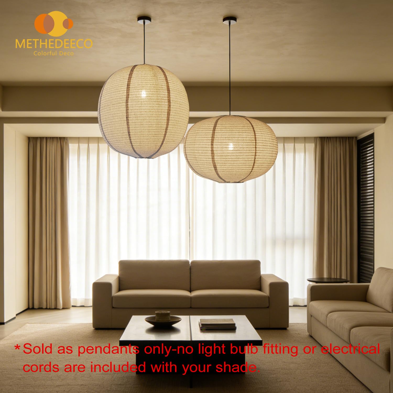 METHEDEECO burlap pendant oval 16in installation close-up demonstrates easy plug-in setup