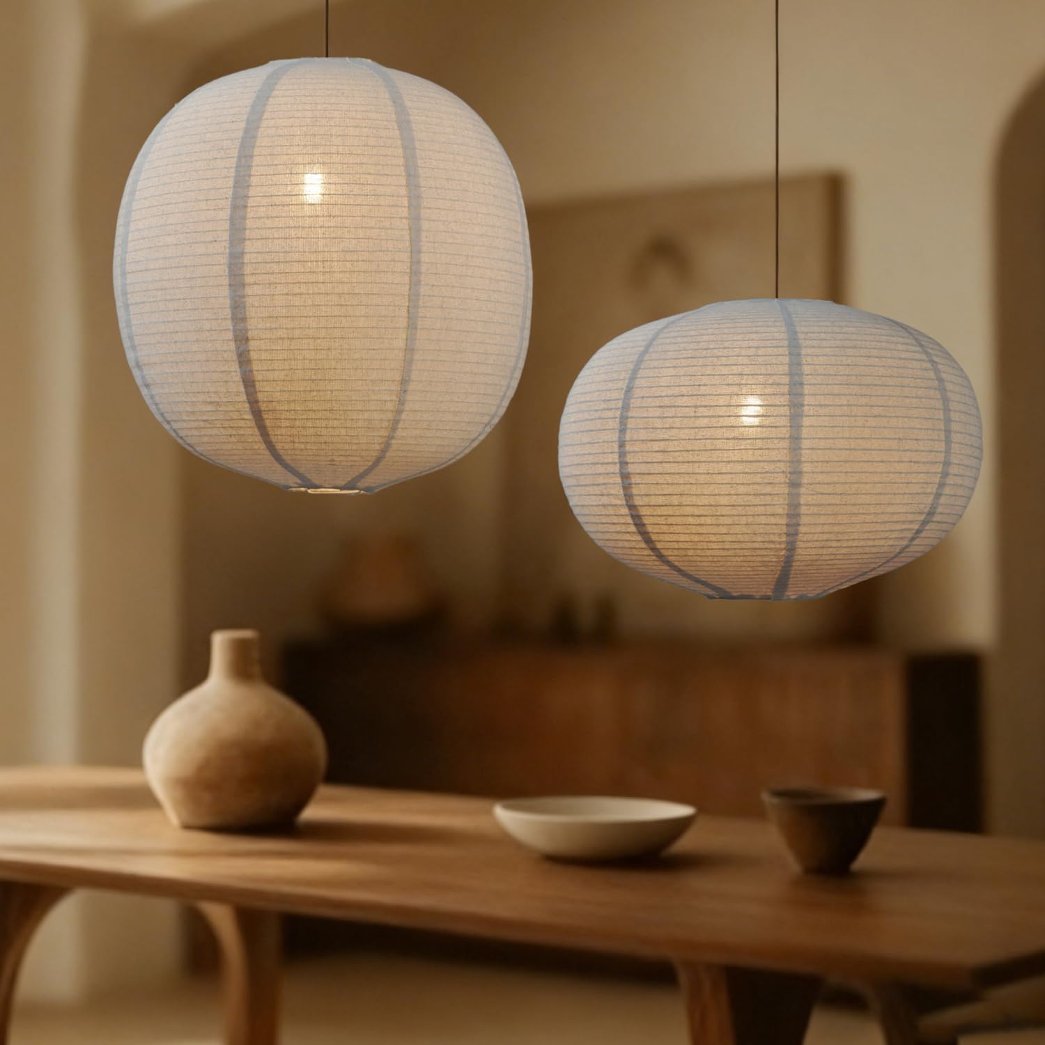 METHEDEECO burlap pendant oval 16in close-up texture highlights warm natural ambiance