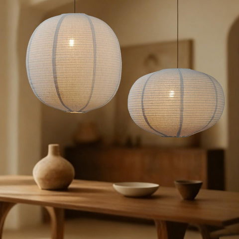 METHEDEECO burlap pendant oval 16in close-up texture highlights warm natural ambiance