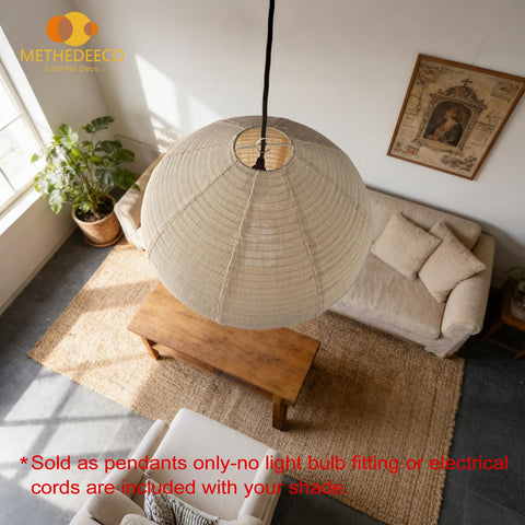 METHEDEECO linen-texture pendant-shade provides soft diffusion for bedrooms.