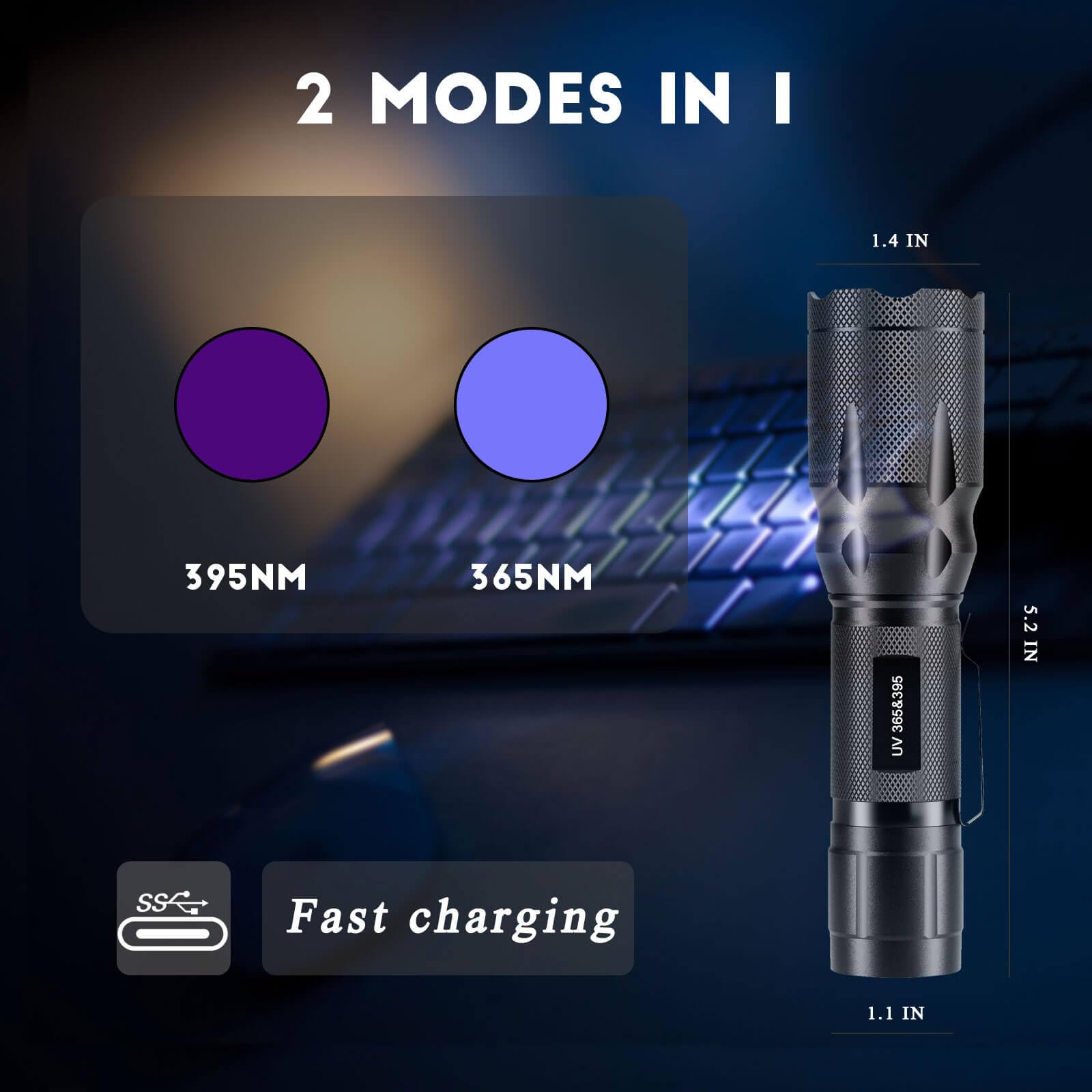 METII blacklight 395nm dual-mode reveals fluorescence details