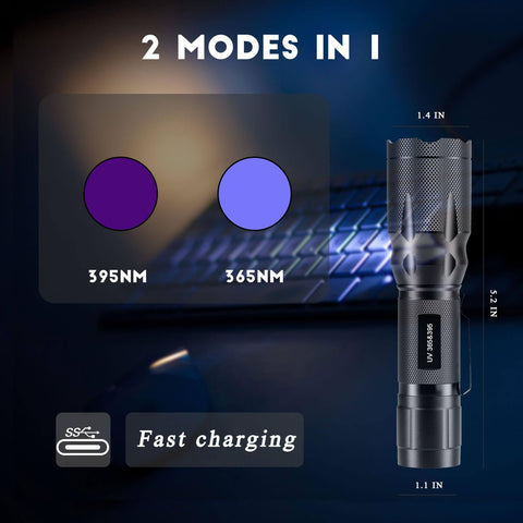 METII blacklight 395nm dual-mode reveals fluorescence details