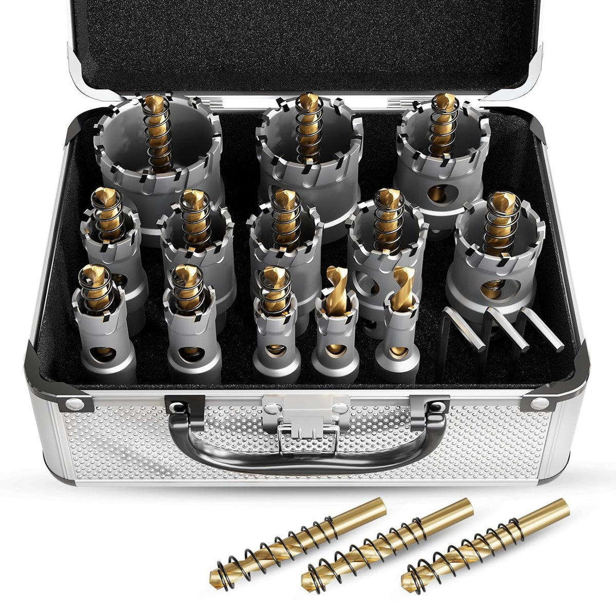 METOTY 19-piece carbide hole saw kit front view for precise metal cuts