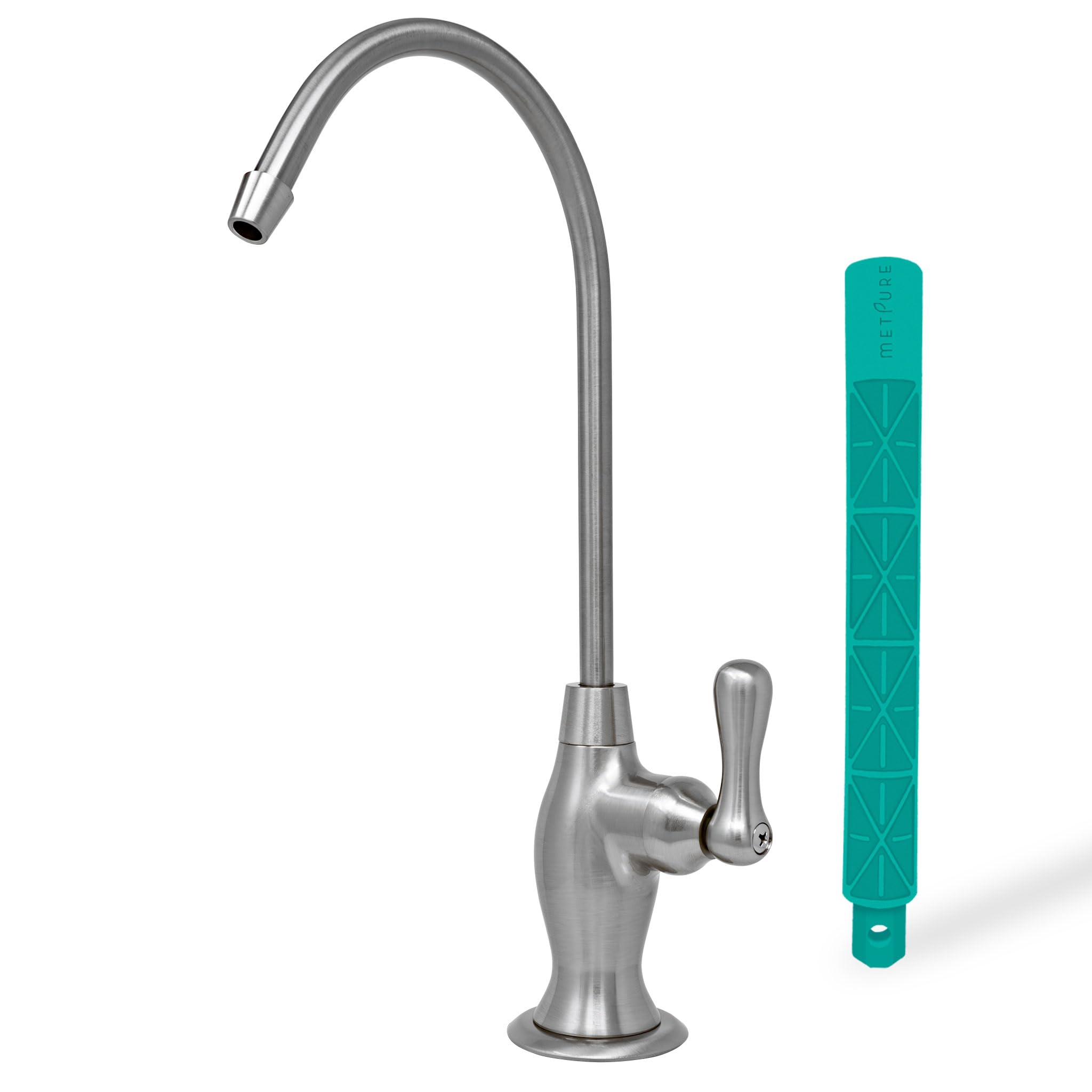 Metpure RO faucet in brushed nickel vase style for durable kitchen water dispensing.