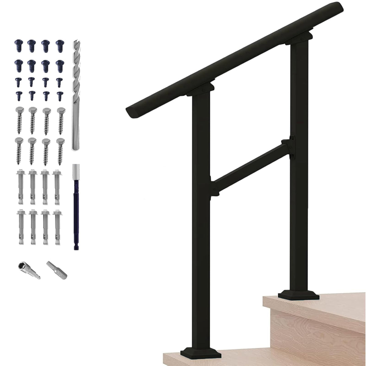 Metty Metal 2-step handrail outdoors provides stable support for outdoor stairs