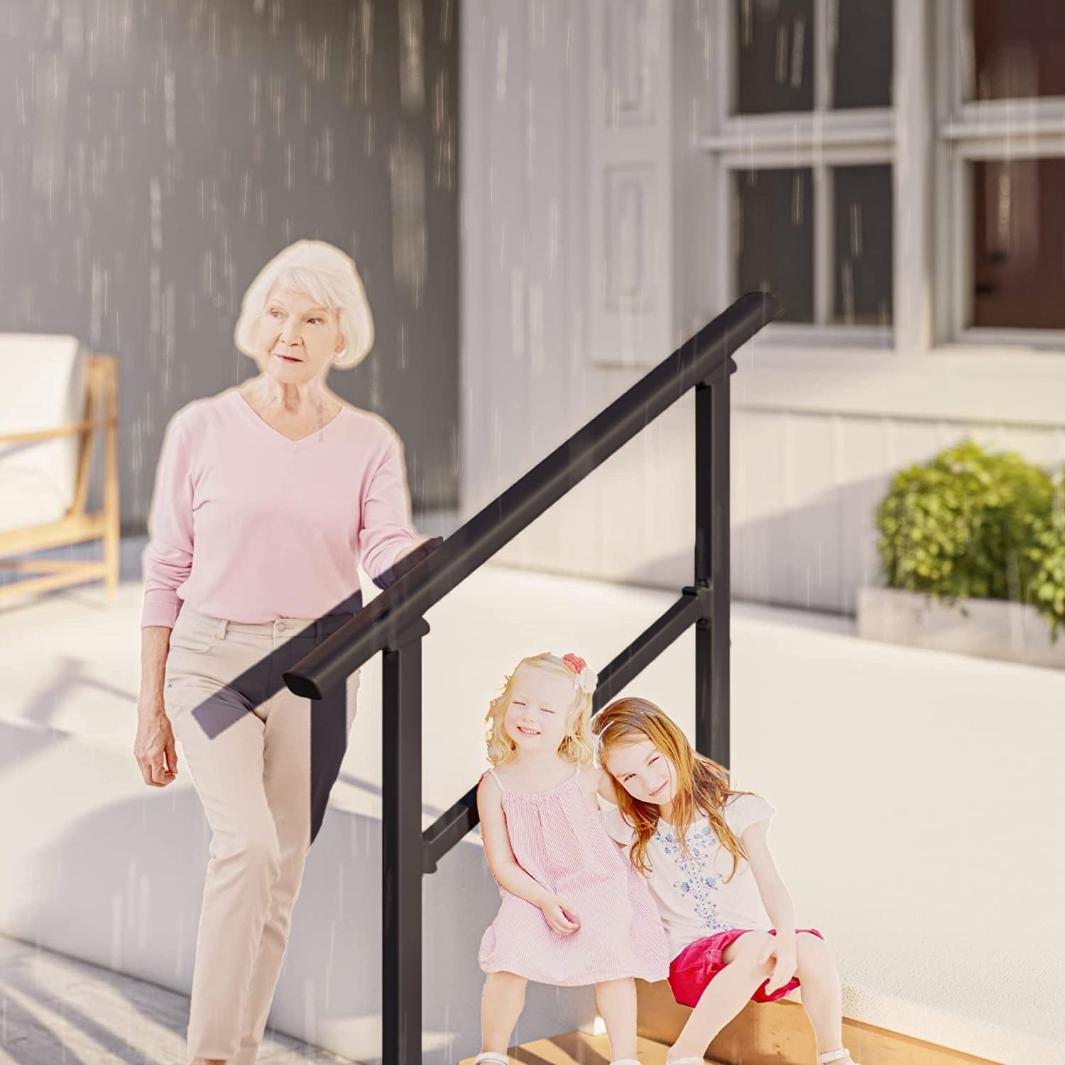 Metty Metal black railings for outdoor steps add durable porch safety.