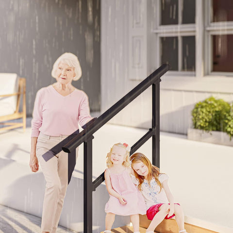 Metty Metal black railings for outdoor steps add durable porch safety.
