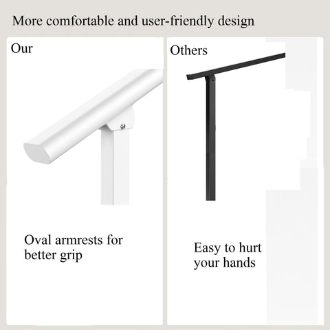 Metty Metal outdoor stair rail showing adjustable angle for varied step heights.