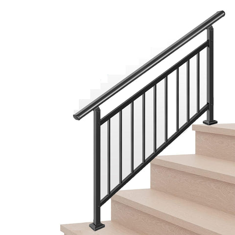 Metty Metal outdoor four-step hand rail kit on stairs for safety.