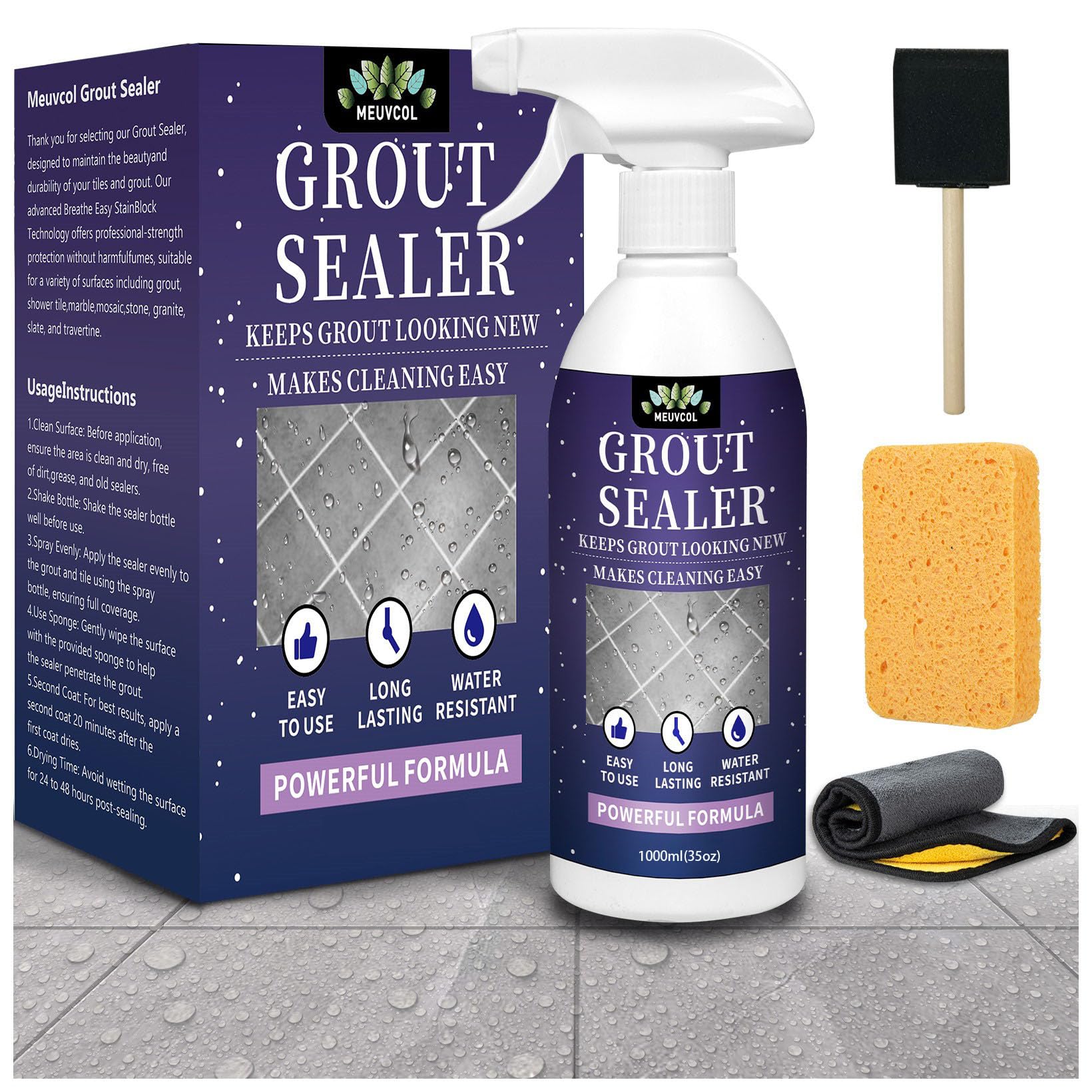 Meuvcol grout sealer shower showing clear finish and moisture protection for grout lines