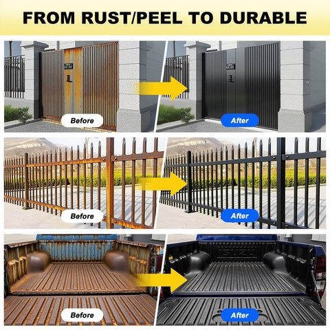 Meuvcol Metal Paint quick-dry formula shown on metal railing.