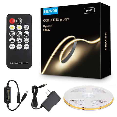 MEWOR COB LED strip with remote for precise brightness control and ambient lighting