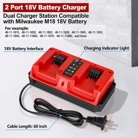 Front view of Mewryytuo 2-port charger for Milwaukee M18