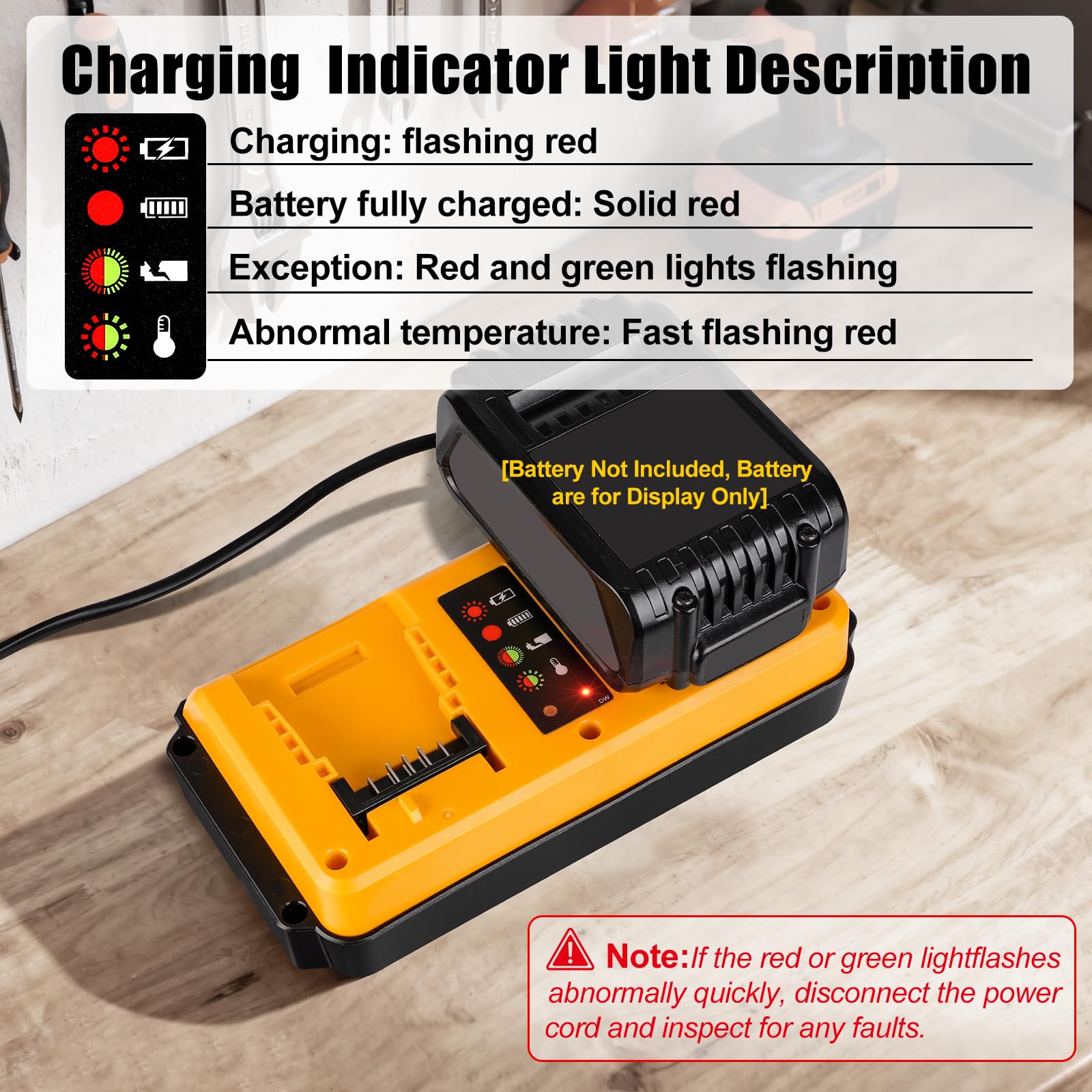 LED status indicators on the Mewryytuo charger displaying charging state
