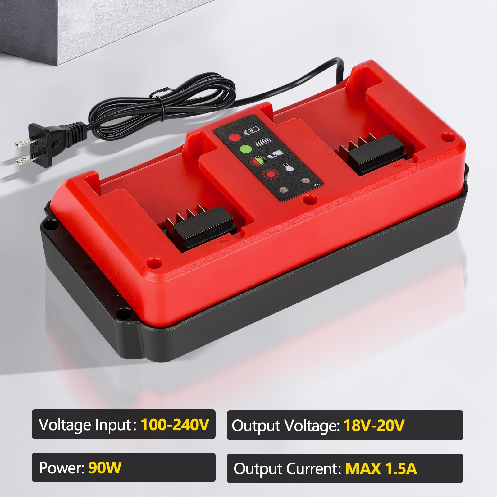 Mewryytuo mini multi-voltage charger showing 100-240V input capability