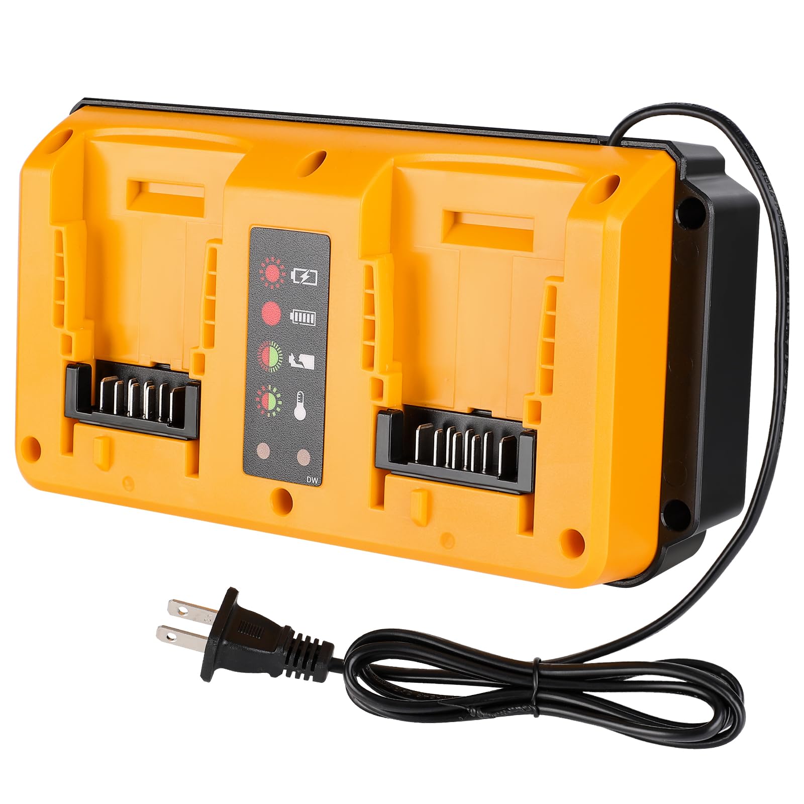 Mewryytuo Rapid Charger Station 2-Port for Dewalt 20V Max batteries shown charging two packs quickly