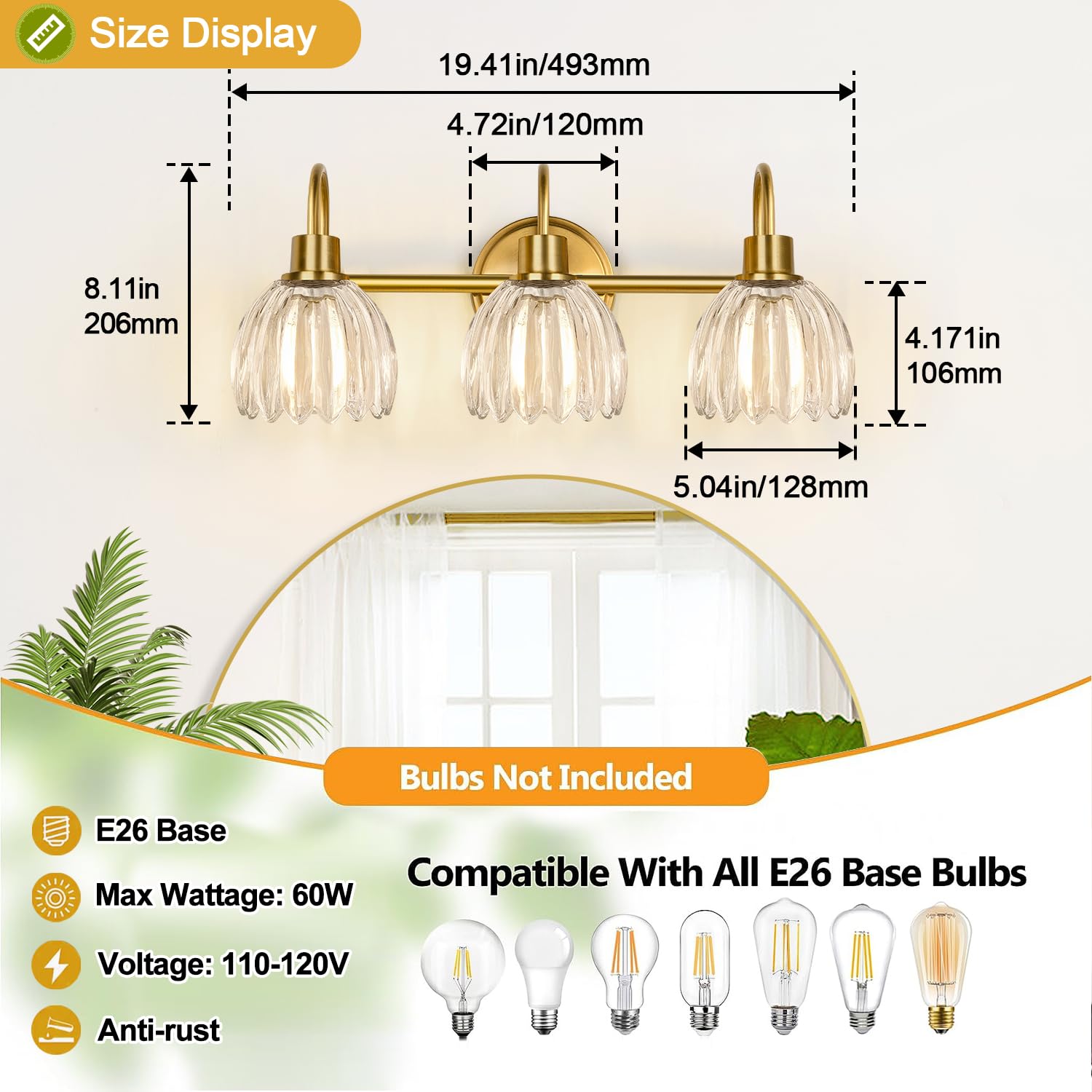 Meybiok 20-inch fixture ideal for mirrors and entryways