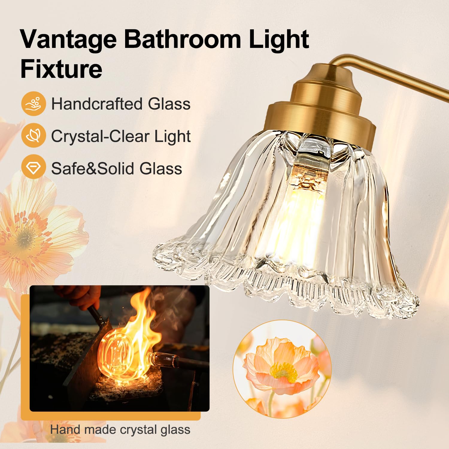 Meybiok 8mm crystal glass shades diffuse light softly for a warm glow.