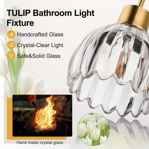Meybiok clear ribbed tulip glass shade softens lighting in bath spaces