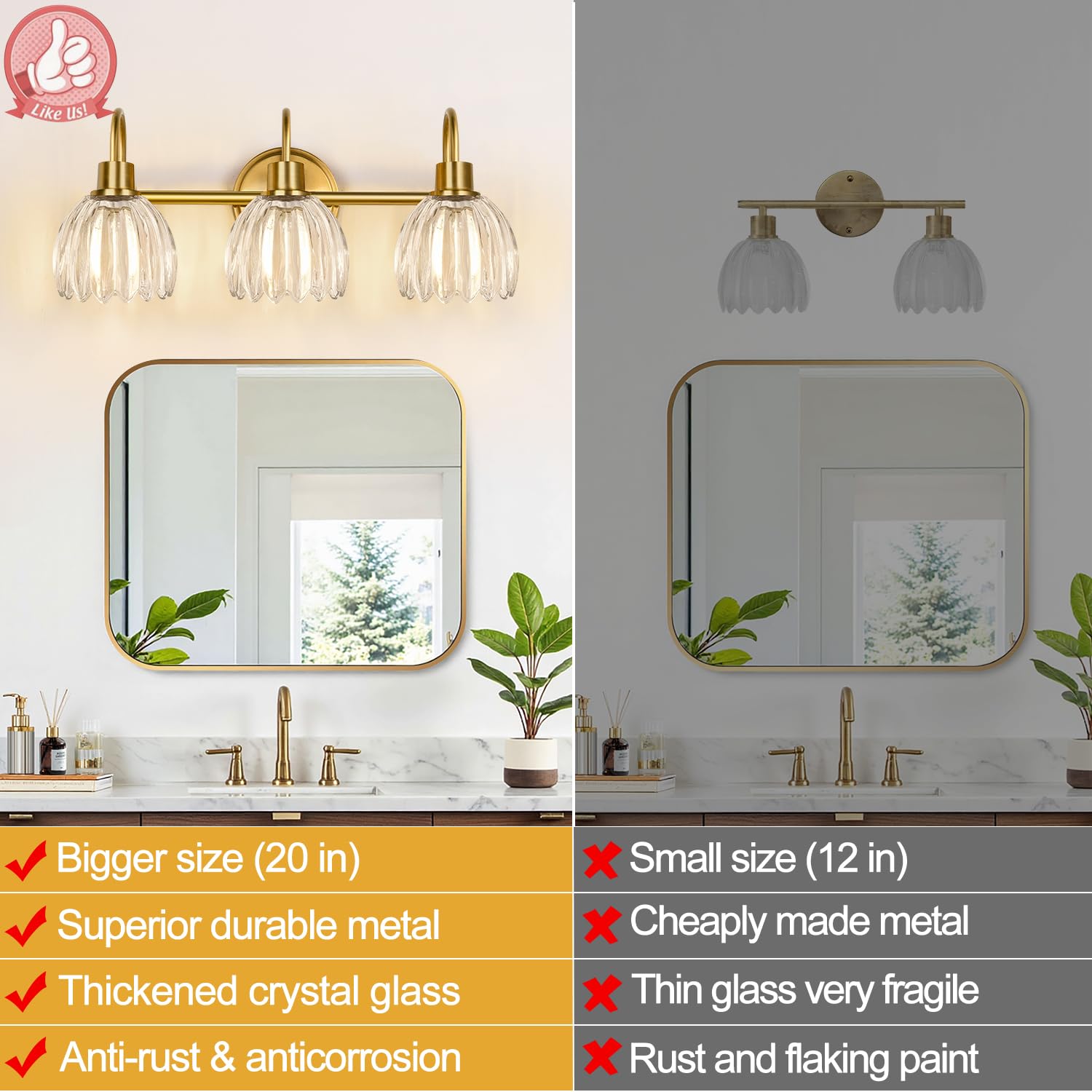 Meybiok vanity light features heat-resistant E26 socket for longevity