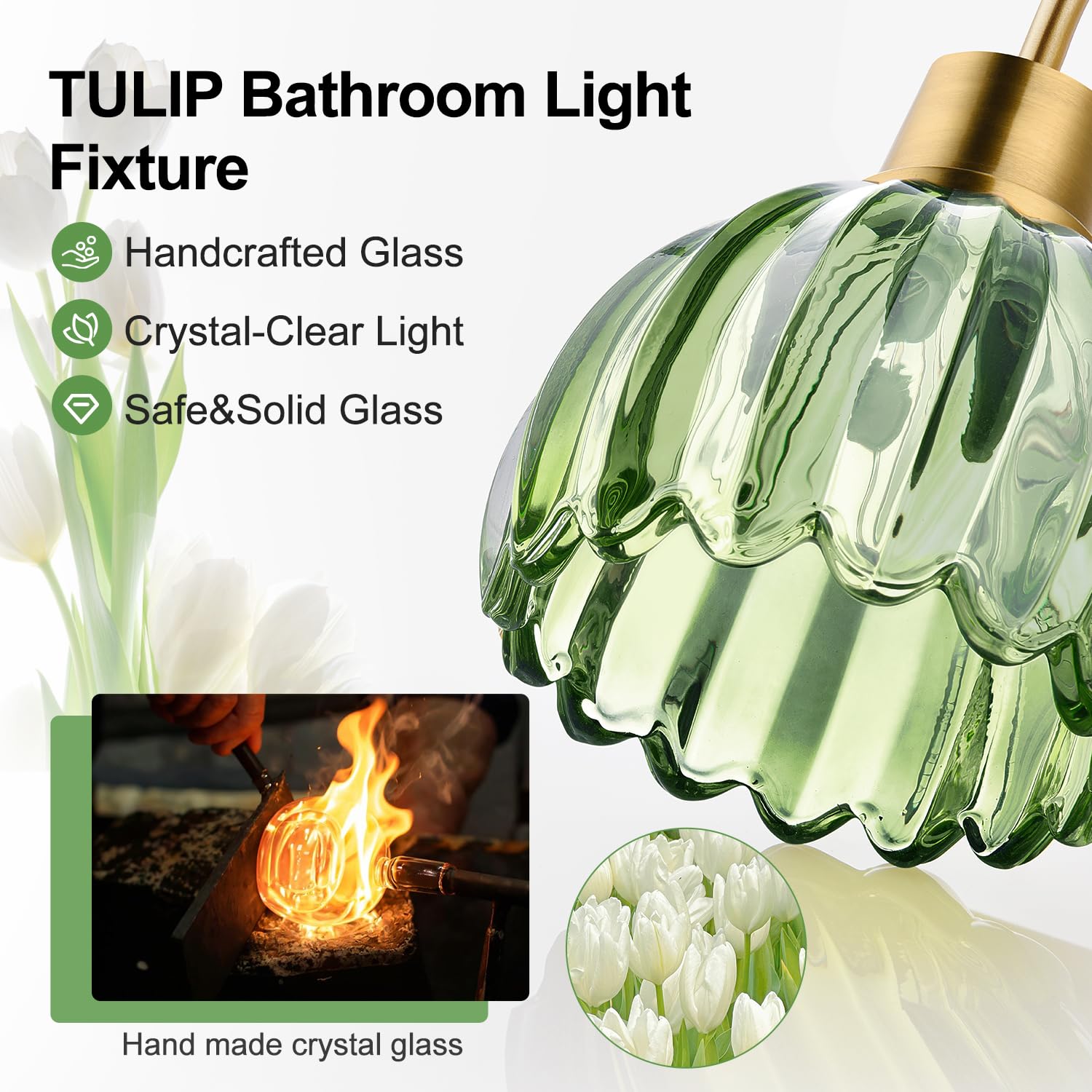 Meybiok green tulip ribbed shade provides vintage soft glow
