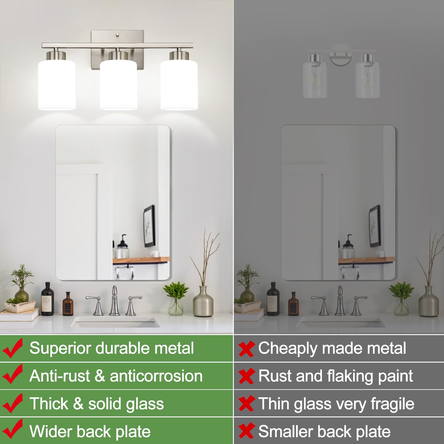 Durable brushed nickel finish resists moisture in damp bathrooms by Meybiok.