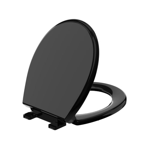 Meydrdou black round toilet seat with soft-close hinge for quiet bathroom use