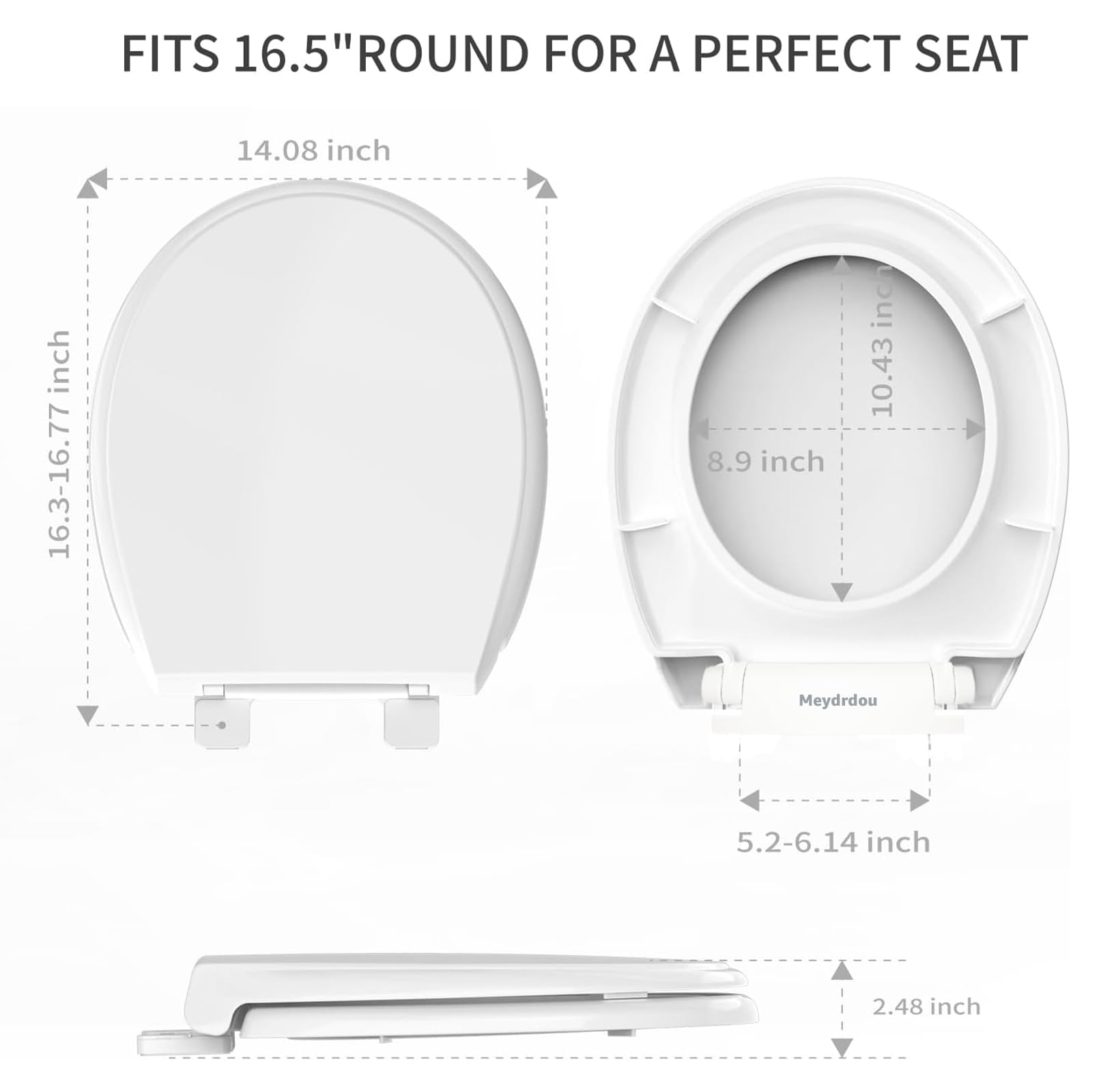 Meydrdou white round seat fits most standard toilets securely.