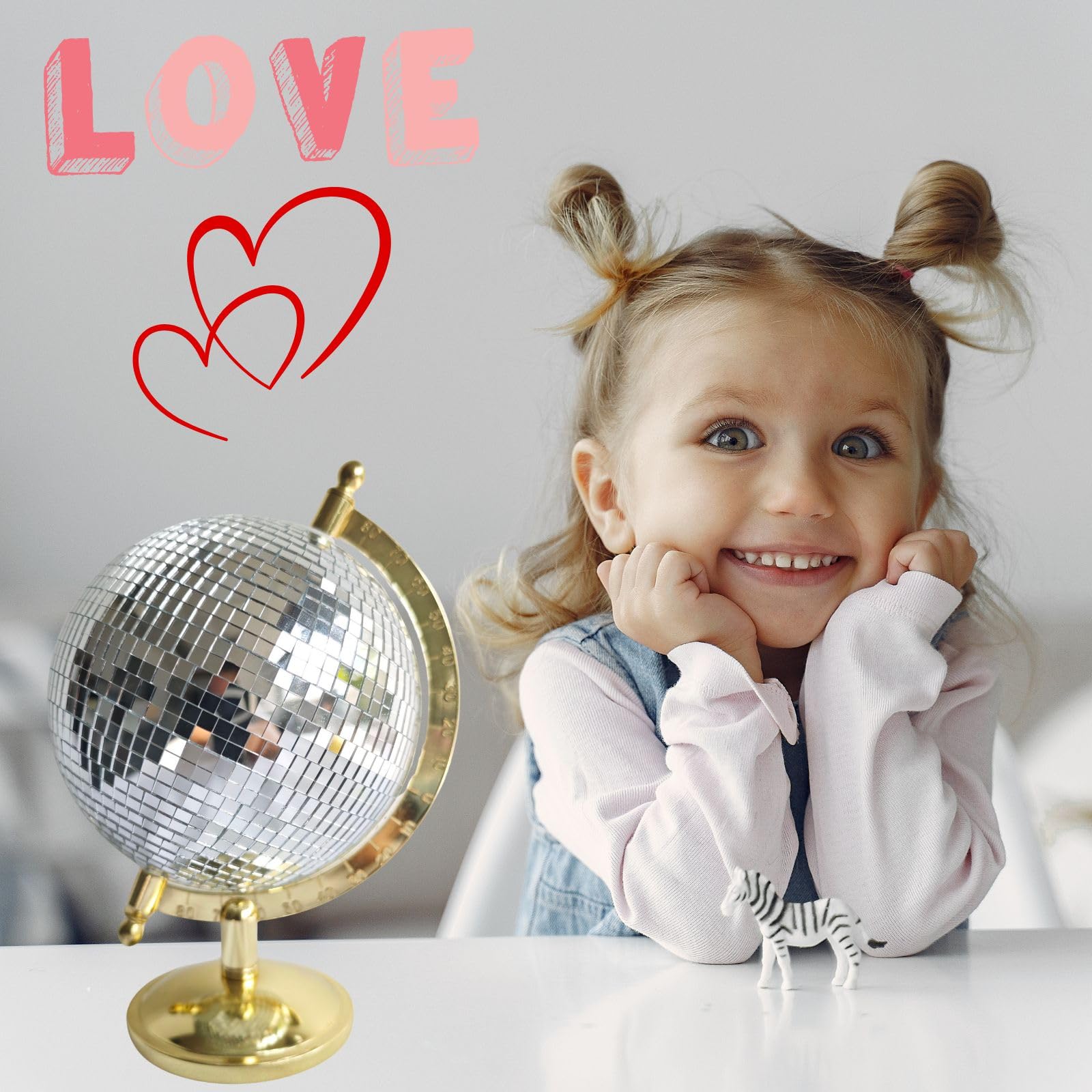 MFGDISCO gold disco ball globe reflects ambient light for sparkle.