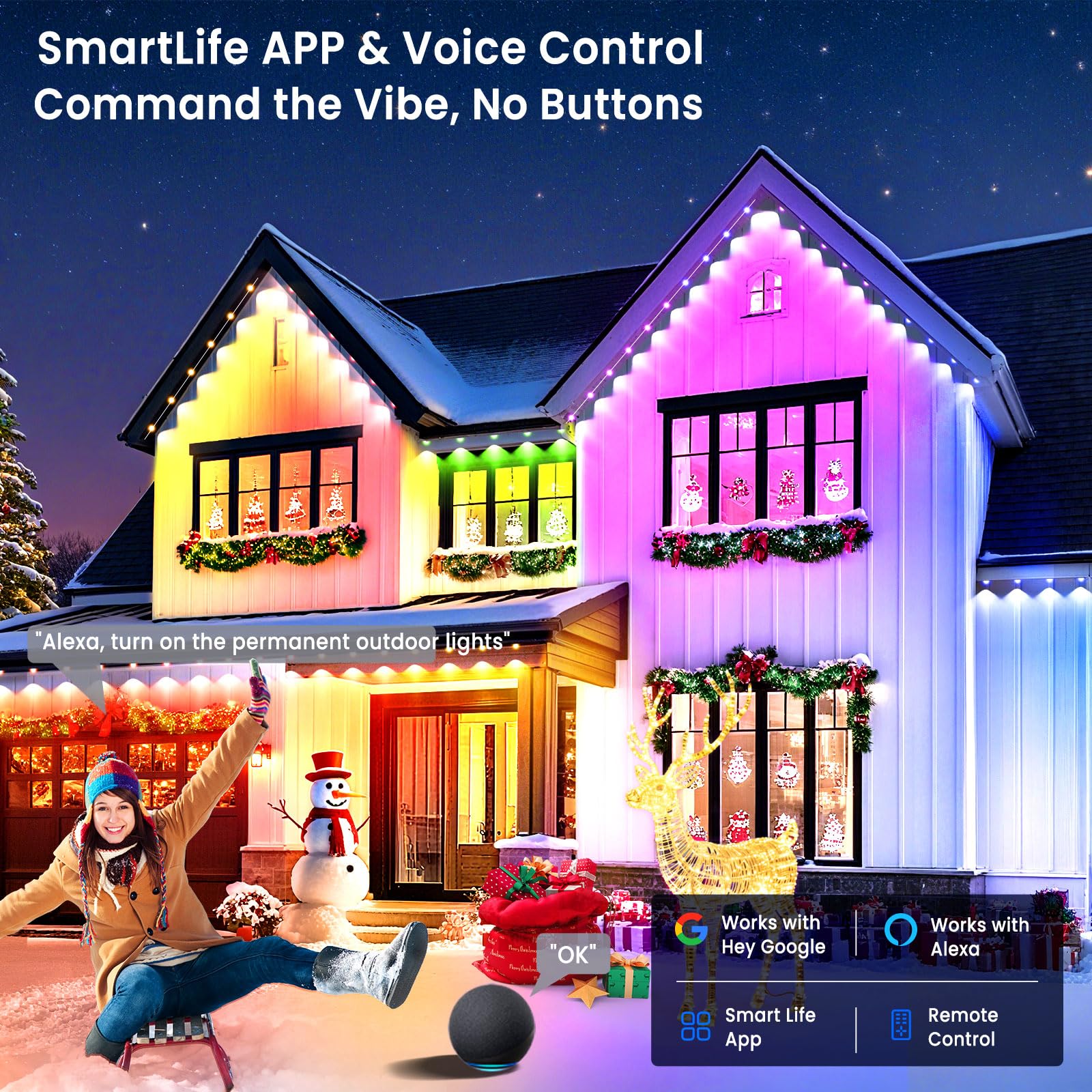 MFROO DIY scene LEDs offer customizable moods along eaves and patios.