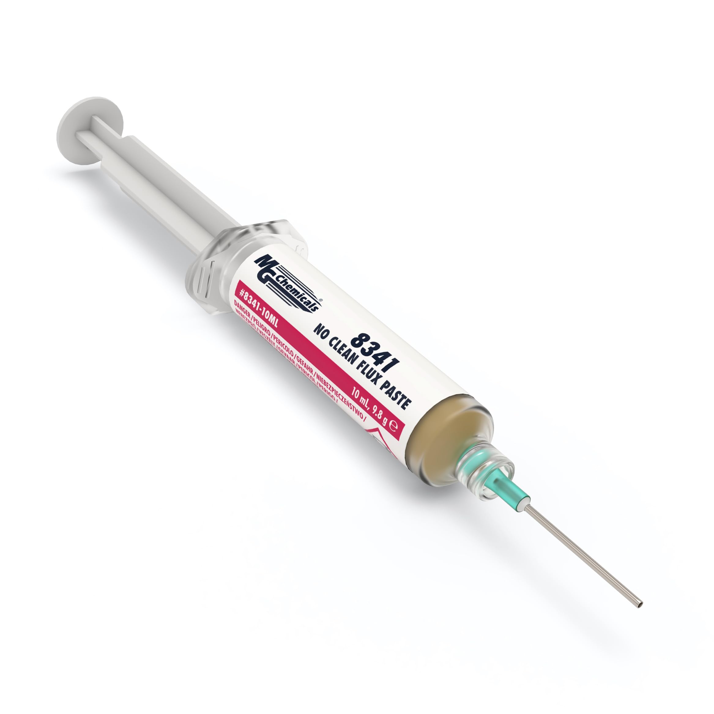 MG Chemicals 8341 flux paste in 10 ml dispenser enables precise SMT touch-ups with no-clean residue.