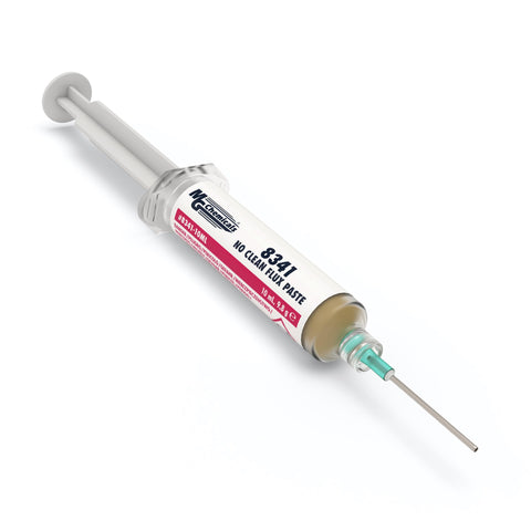 MG Chemicals 8341 flux paste in 10 ml dispenser enables precise SMT touch-ups with no-clean residue.