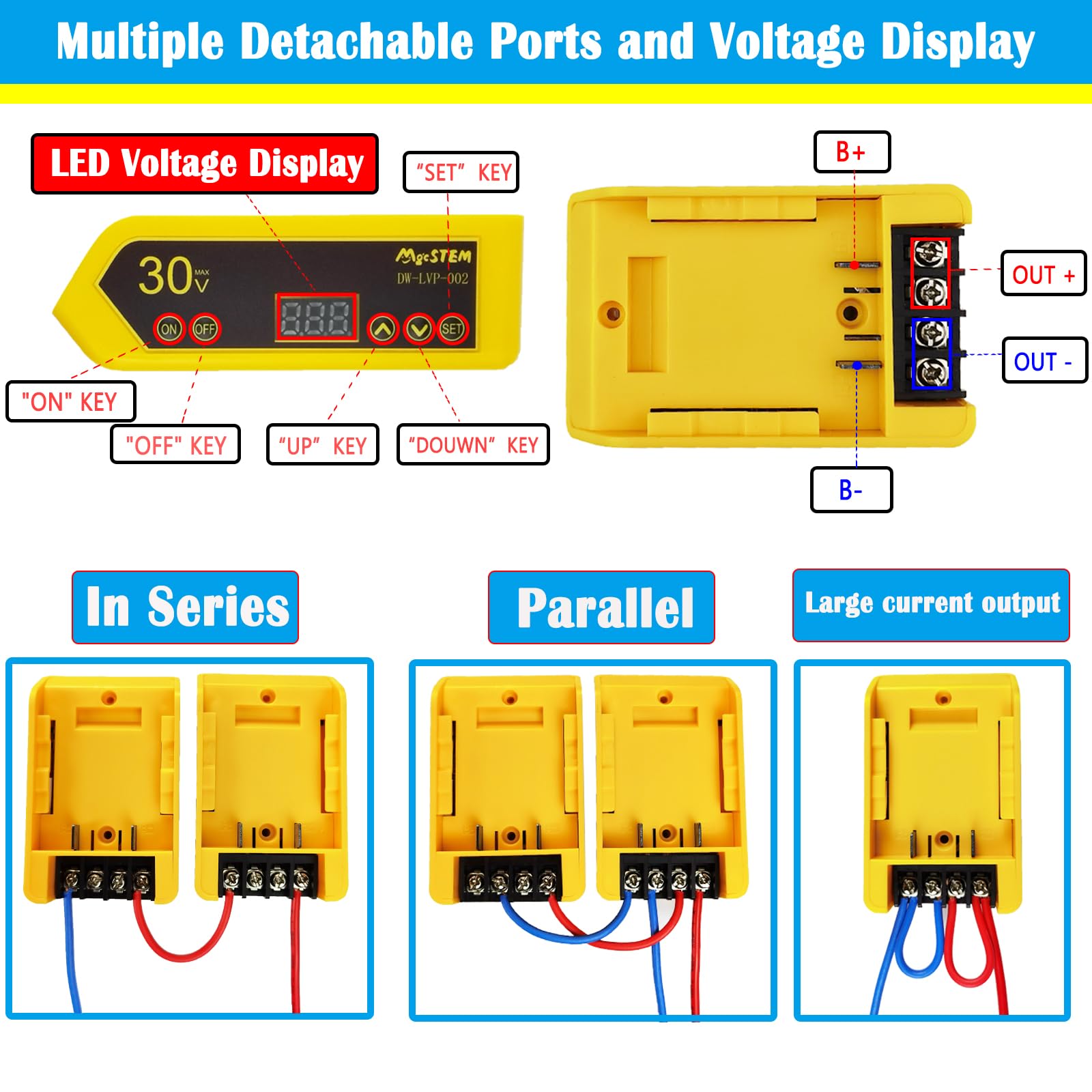 MgcSTEM detachable terminals enabling flexible series or parallel configurations.
