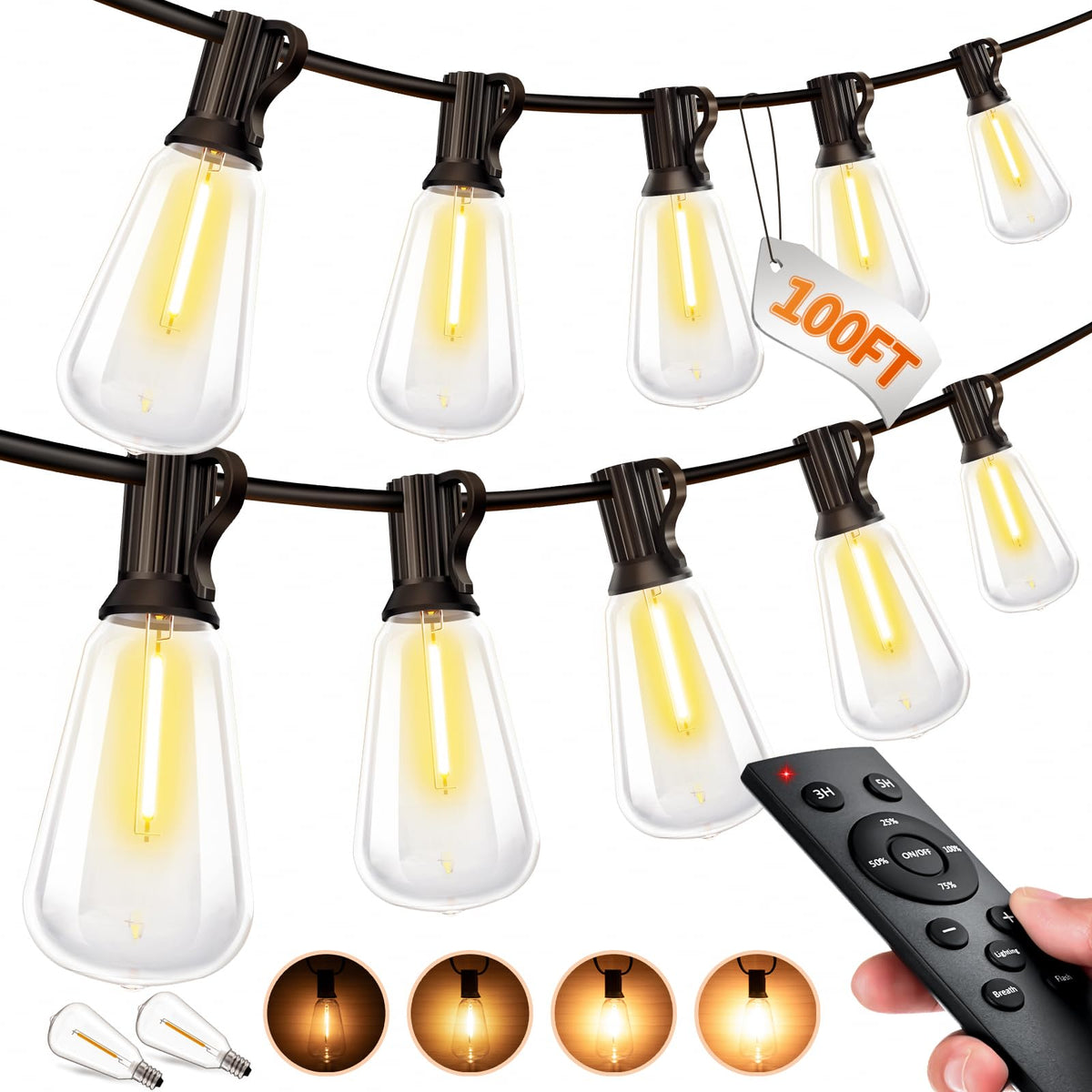 MGVIH outdoor string lights 100ft on patio with warm glow for evenings.
