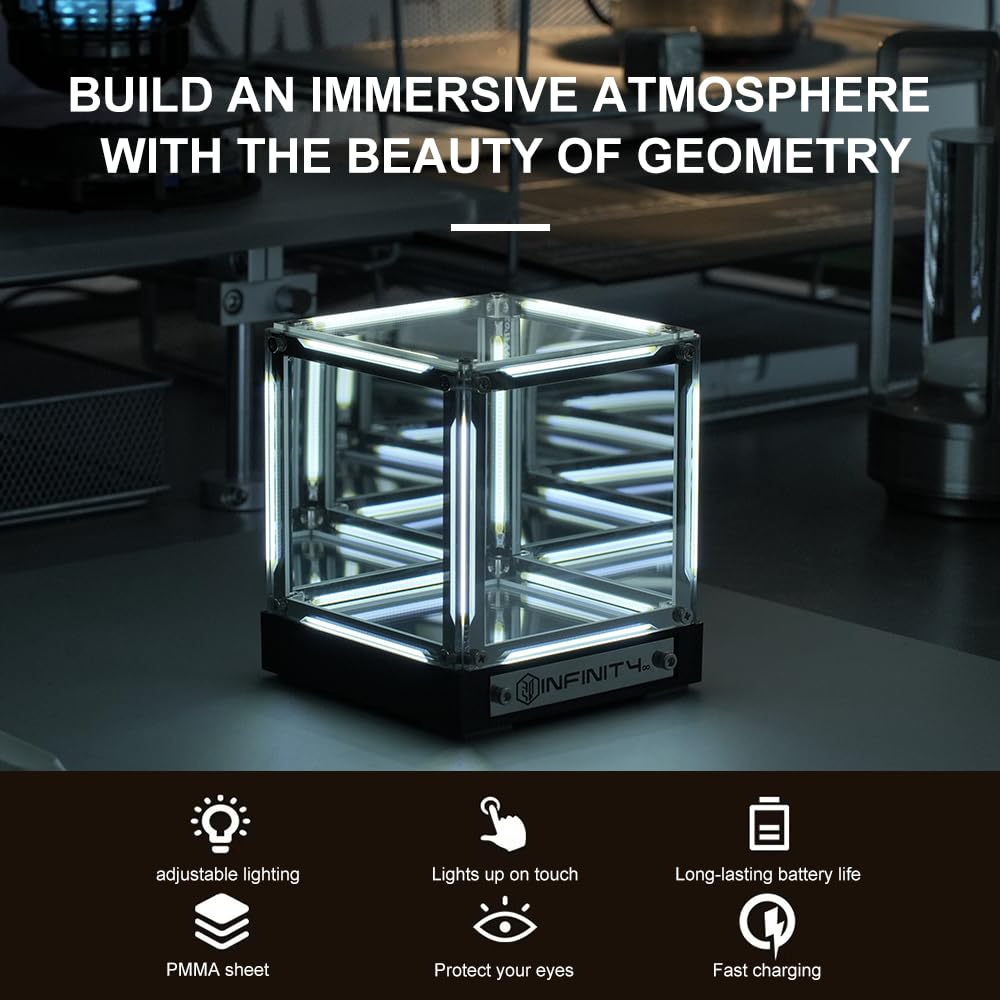 Mhaohuofu Infinity Cube Light USB-C recharge enables cordless placement and long-lasting glow