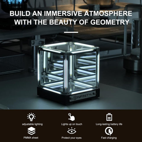 Mhaohuofu Infinity Cube Light USB-C recharge enables cordless placement and long-lasting glow