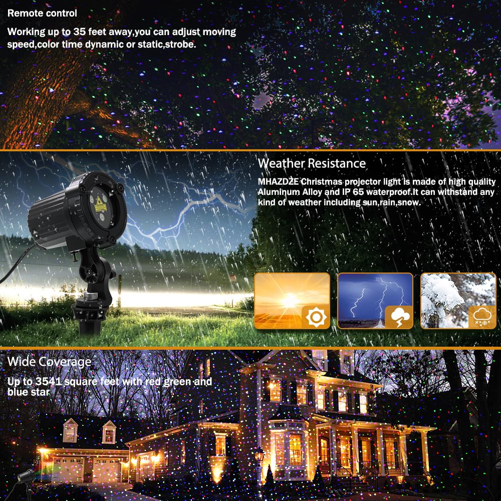 MHAZDZE laser projector remote control enables precise color and speed adjustments from a distance.