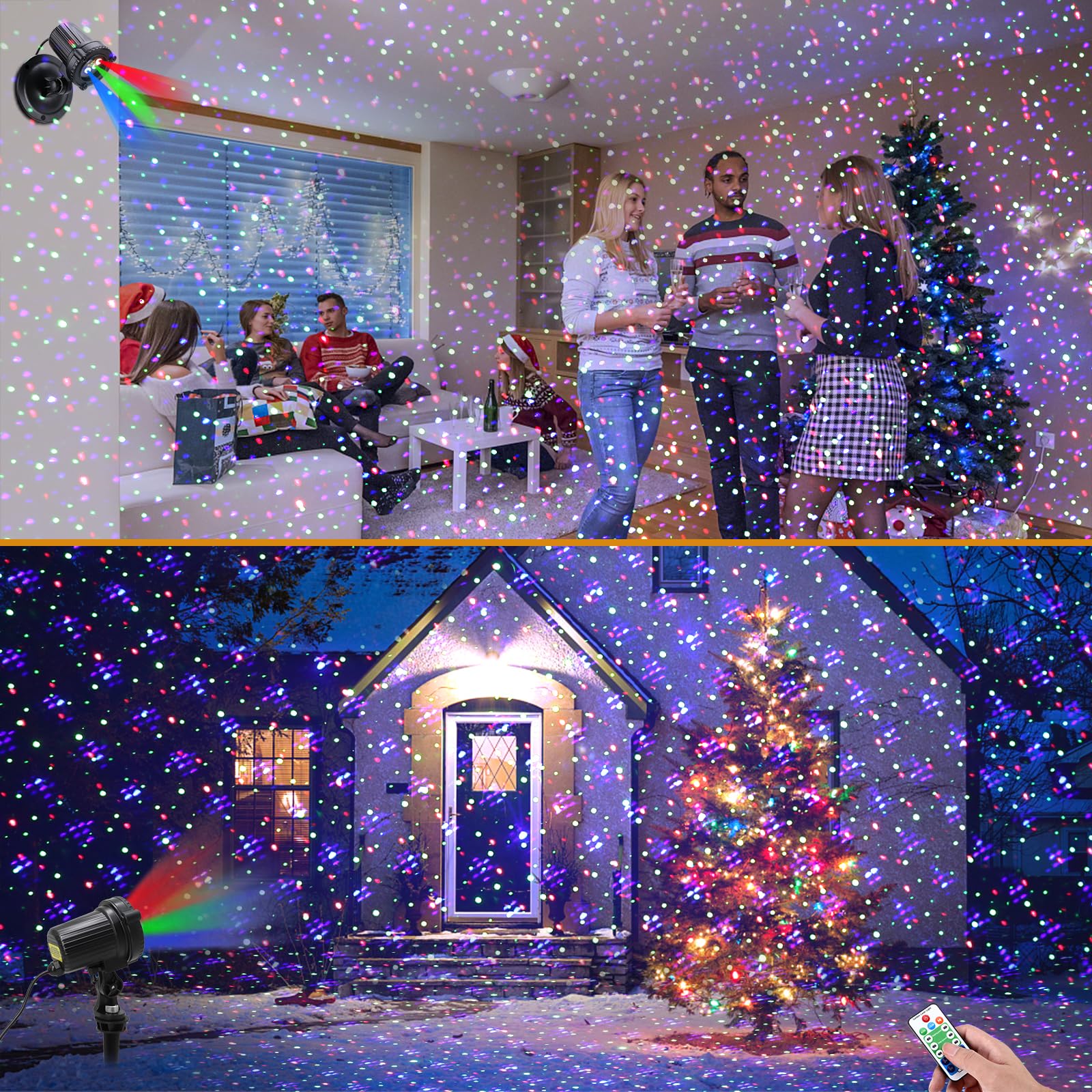 MHAZDZE laser lights illuminate exterior walls, trees, and lawns with bright, even patterns.