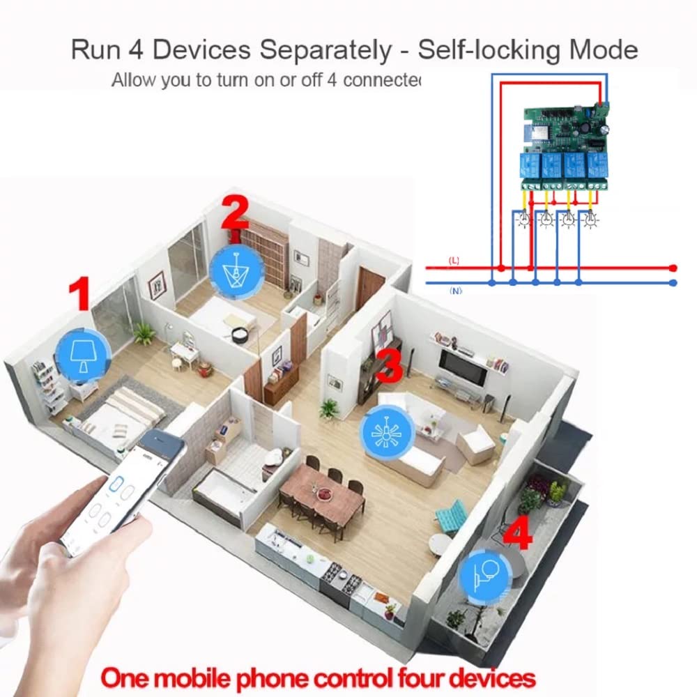MHCOZY 4CH wifi relay voice control with Alexa and Google Assistant for hands-free operation.