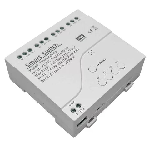 MHCOZY 4CH wifi relay front panel with four status indicators for quick checks.